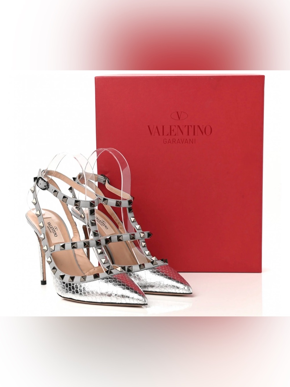 Valentino Garavani Metallic Silver Rockstud Pointed-Toe Stilettos